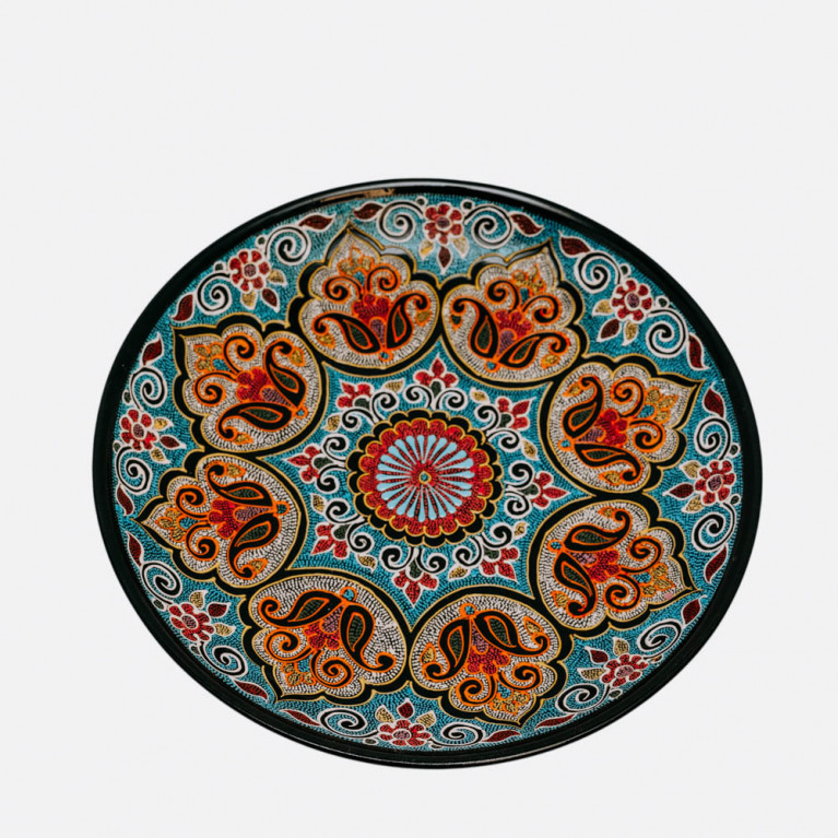 Unique handmade decorative plate from Uzbekistan, 32 cm, drip technique